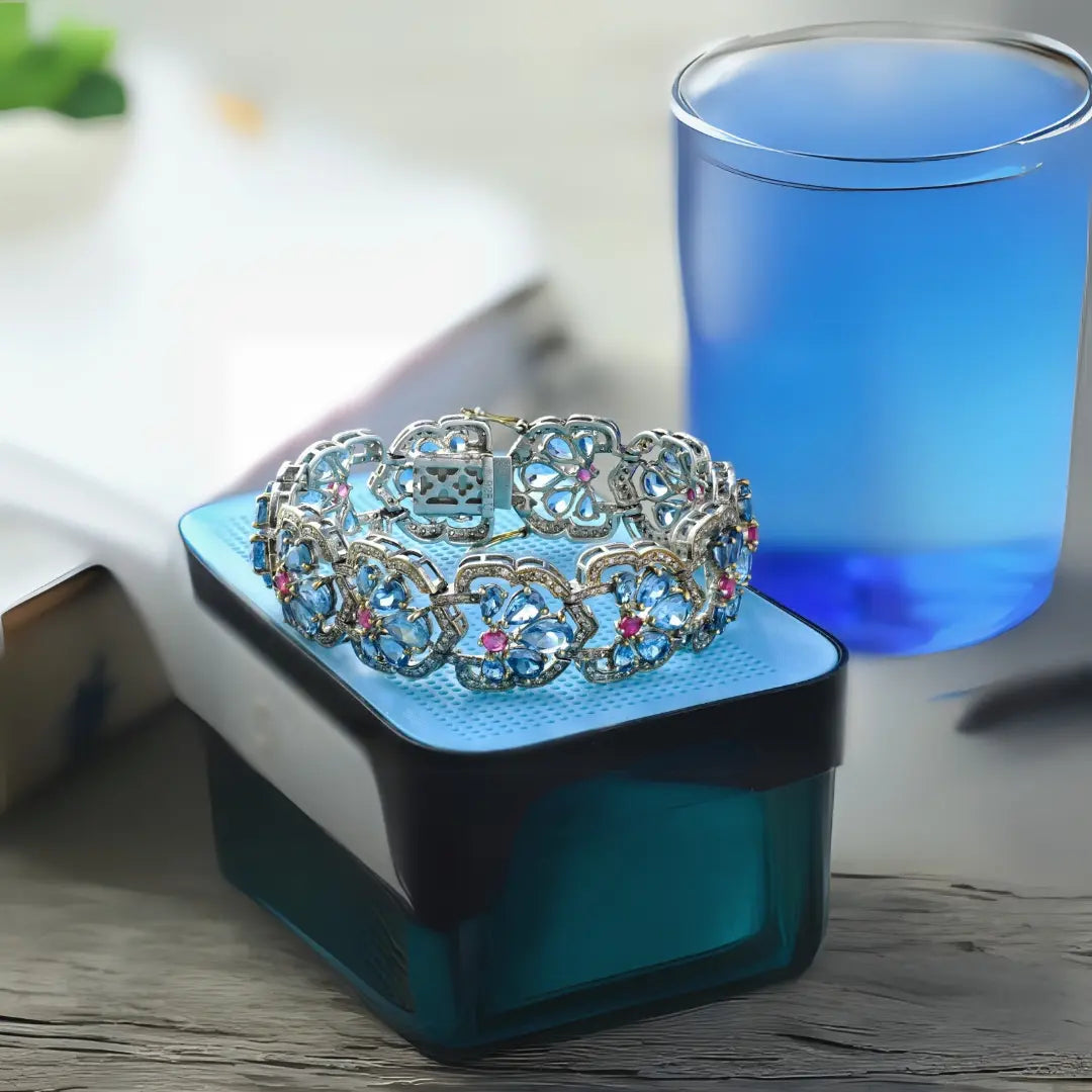 Handcrafted Blue Topaz & Ruby Bracelet – A Timeless Eleganc Antiqa Handcrafted
