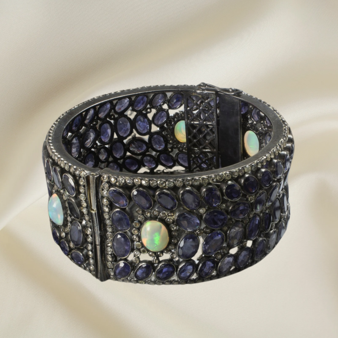 Midnight Majesty: Opal & Iolite Statement Cuff Antiqa Handcrafted