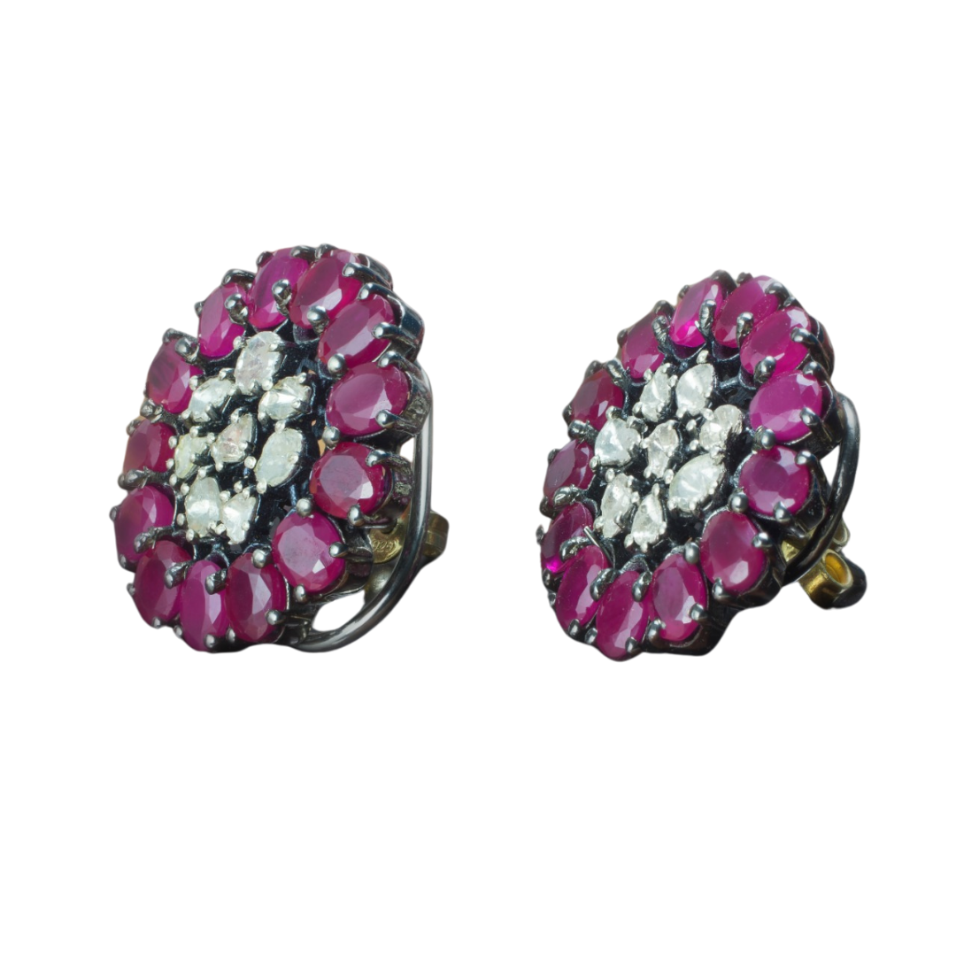 Timeless Glamour: Ruby & Diamond Vintage Earrings Antiqa Handcrafted