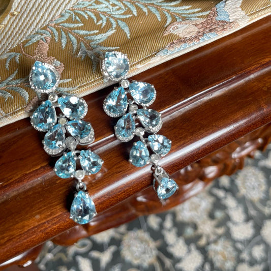 Ethereal Blue – Blue Topaz & Diamond Dangle Earrings Antiqa Handcrafted