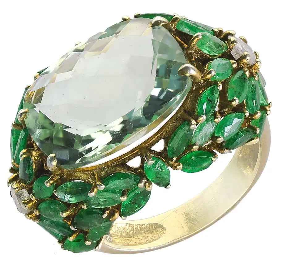 Exquisite Green Amethyst & Emerald Cocktail Ring – Nature’s Elegance Antiqa Handcrafted