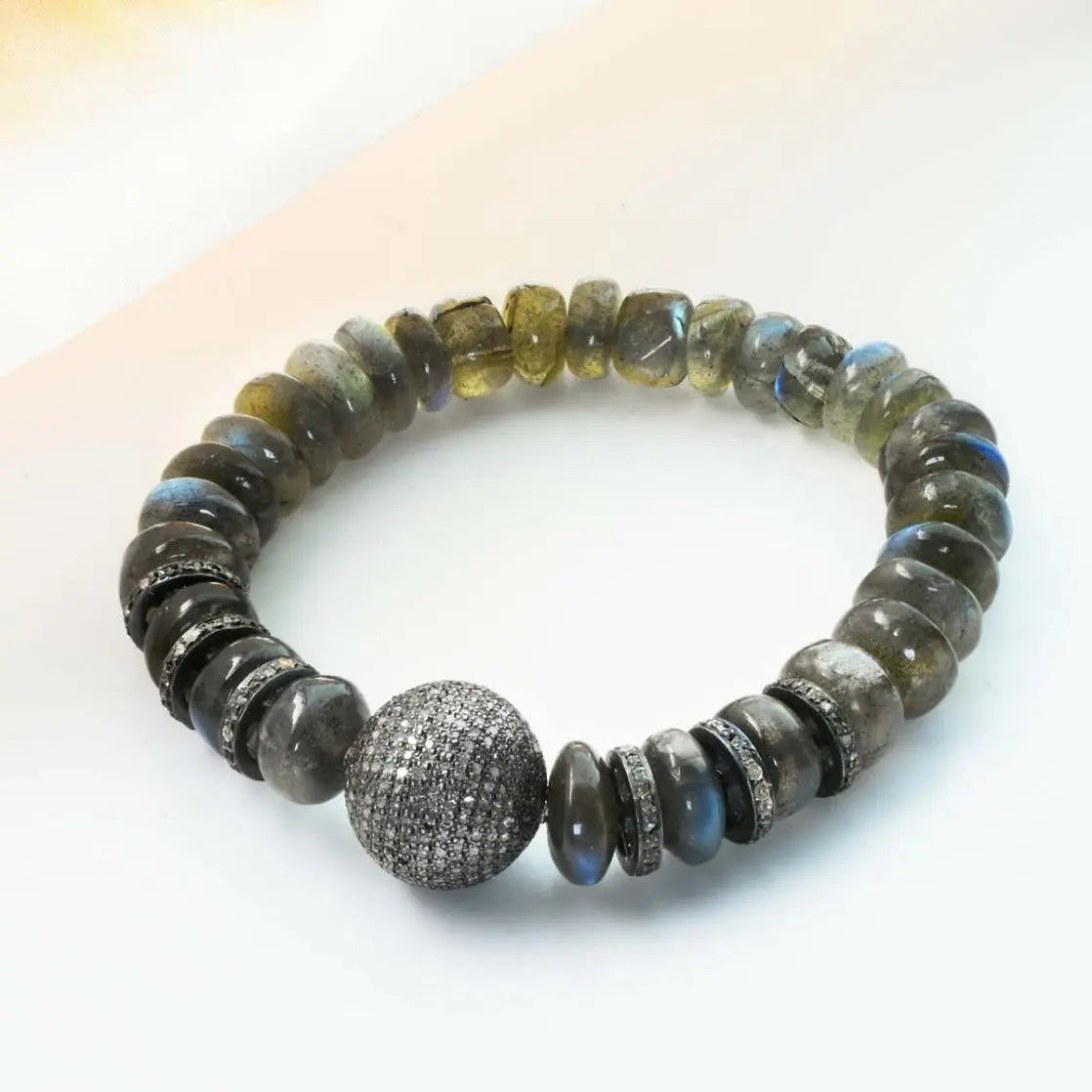 Handmade Labradorite & Diamond Beaded Bracelet – Luxury Statement Jewelry Antiqa Handcrafted