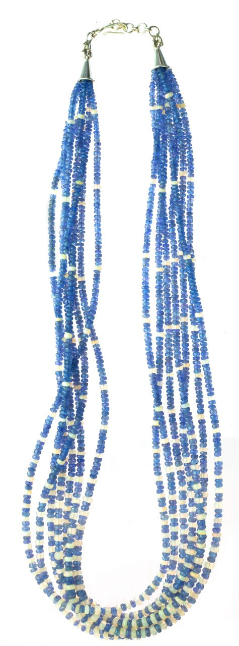 Handmade Multi-Strand Blue Sapphire & Opal Beaded Necklace – Elegant Statement Jewelry Antiqa Handcrafted