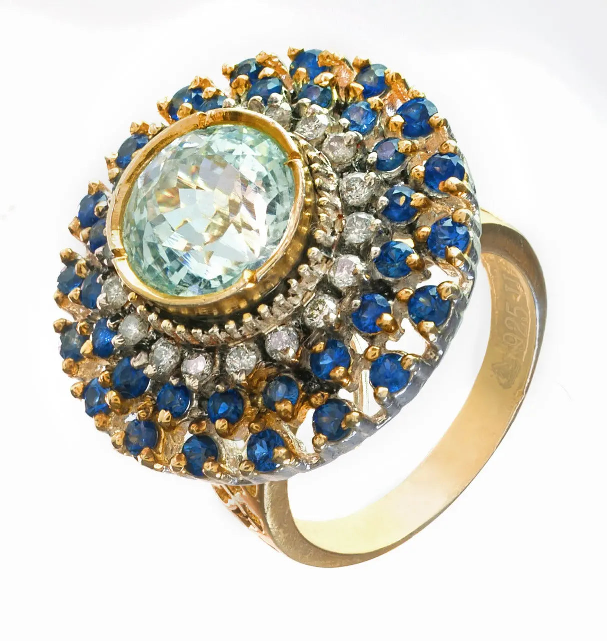Vintage-Inspired Aquamarine & Sapphire Halo Ring – A Statement of Elegance Antiqa Handcrafted