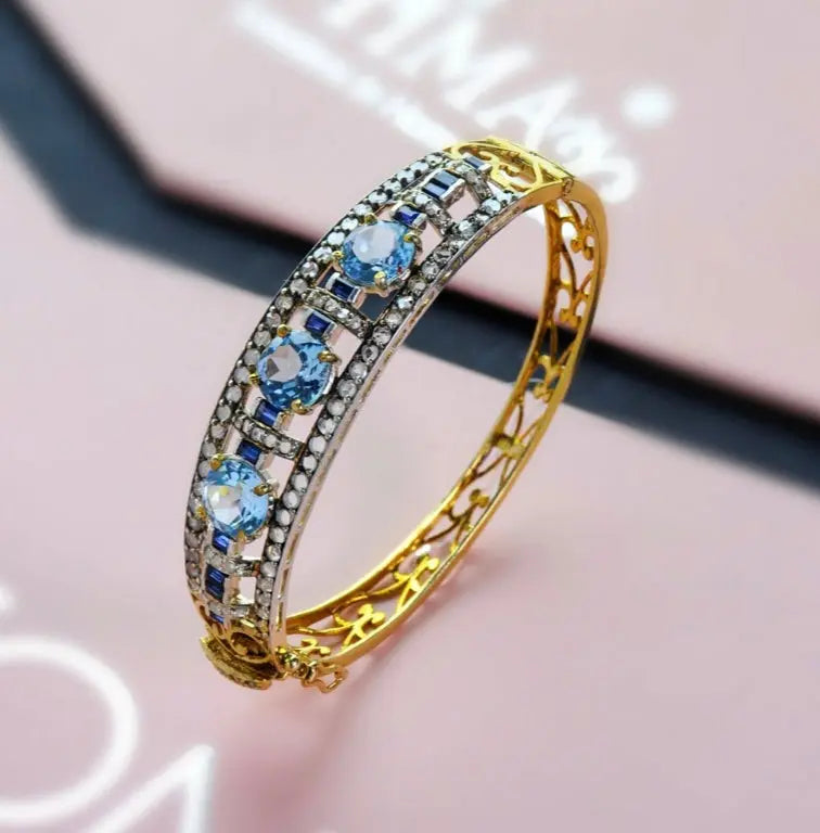 Timeless Elegance – Handmade Blue Sapphire & Diamond Bangle Antiqa Handcrafted