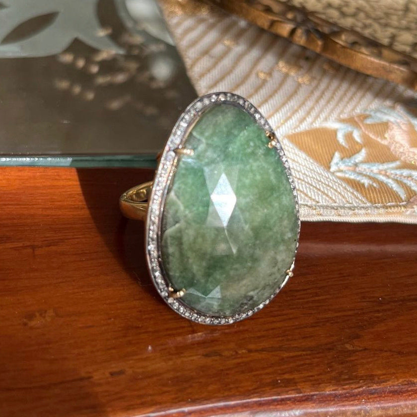 Nature’s Elegance: Emerald & Diamond Ring Antiqa Handcrafted
