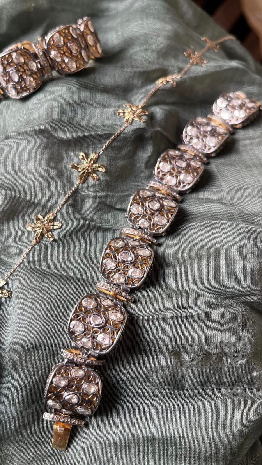 Exquisite Polki and Diamond Link Bracelet in Sterling Silver Antiqa Handcrafted