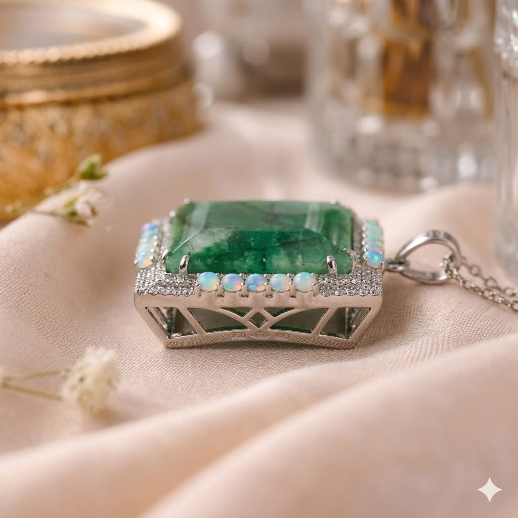 Statement gemstone pendant with beryl opals and diamond accents