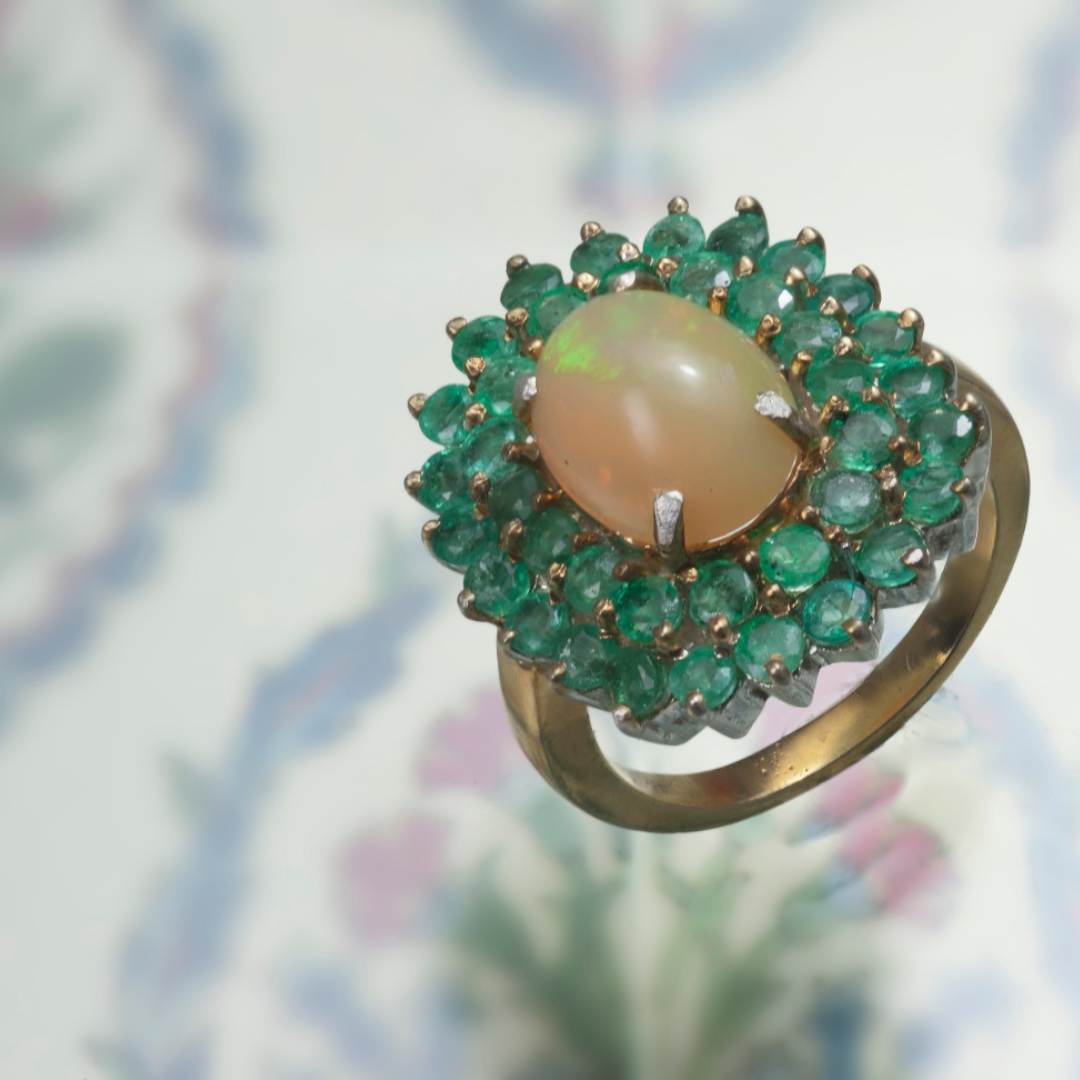 Handmade Ethiopian Opal & Emerald Cocktail Ring – A Timeless Statement Antiqa Handcrafted