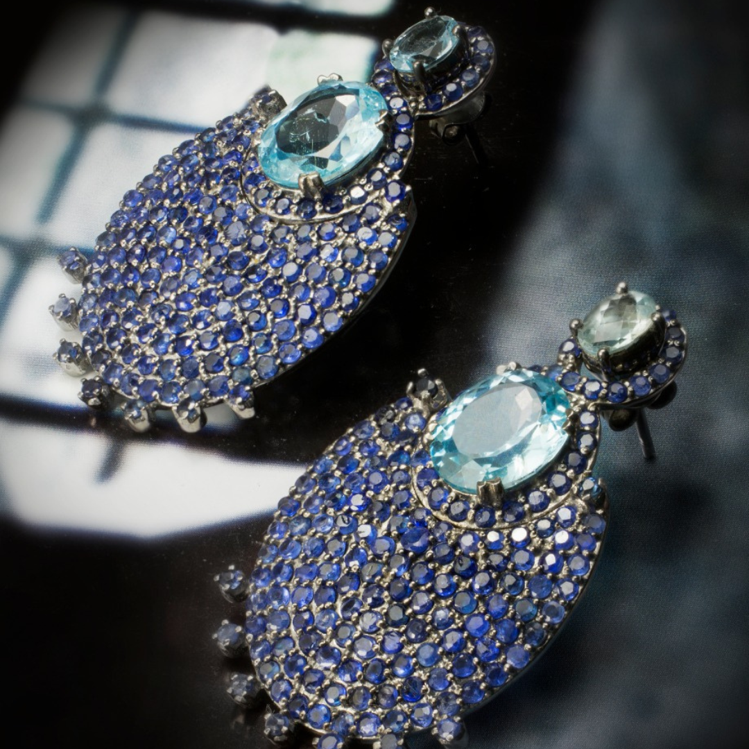 Ethereal Elegance: Aquamarine & Blue Sapphire Earrings Antiqa Handcrafted