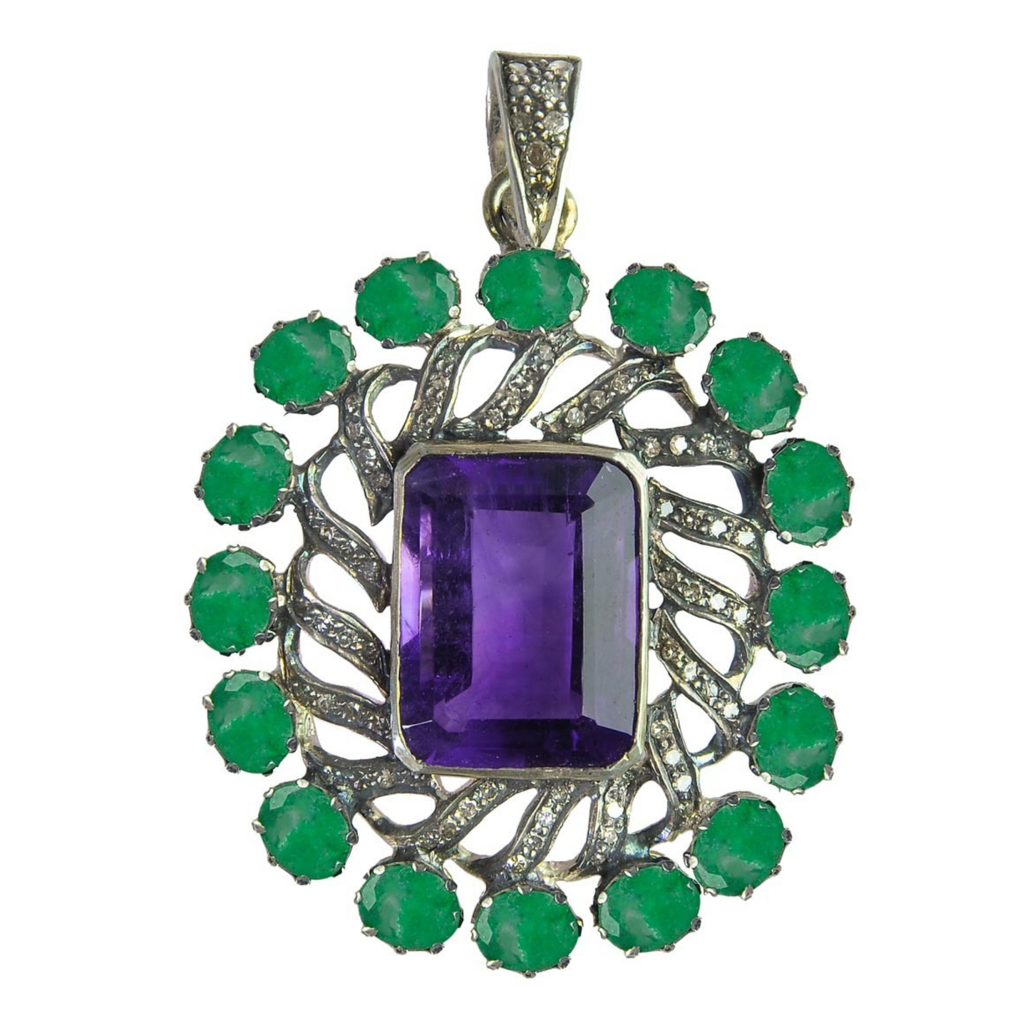 Majestic Amethyst & Emerald Vintage Pendant – A Royal Statement