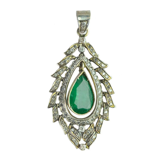 Regal Emerald & Diamond Vintage Pendant – Timeless Elegance Antiqa Handcrafted