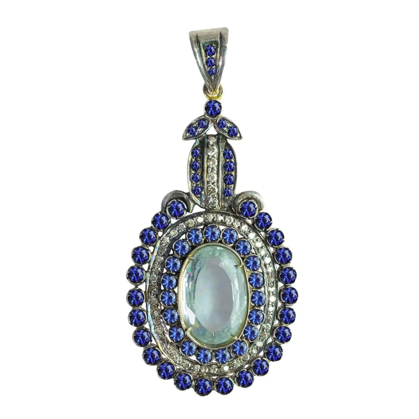 Majestic Aquamarine & Blue Sapphire Vintage Pendant – A Royal Masterpiece Antiqa Handcrafted