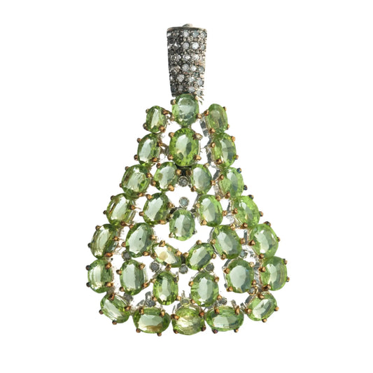 Handcrafted Peridot & Diamond Statement Pendant – Sterling Silver & Gold Accents Antiqa Handcrafted