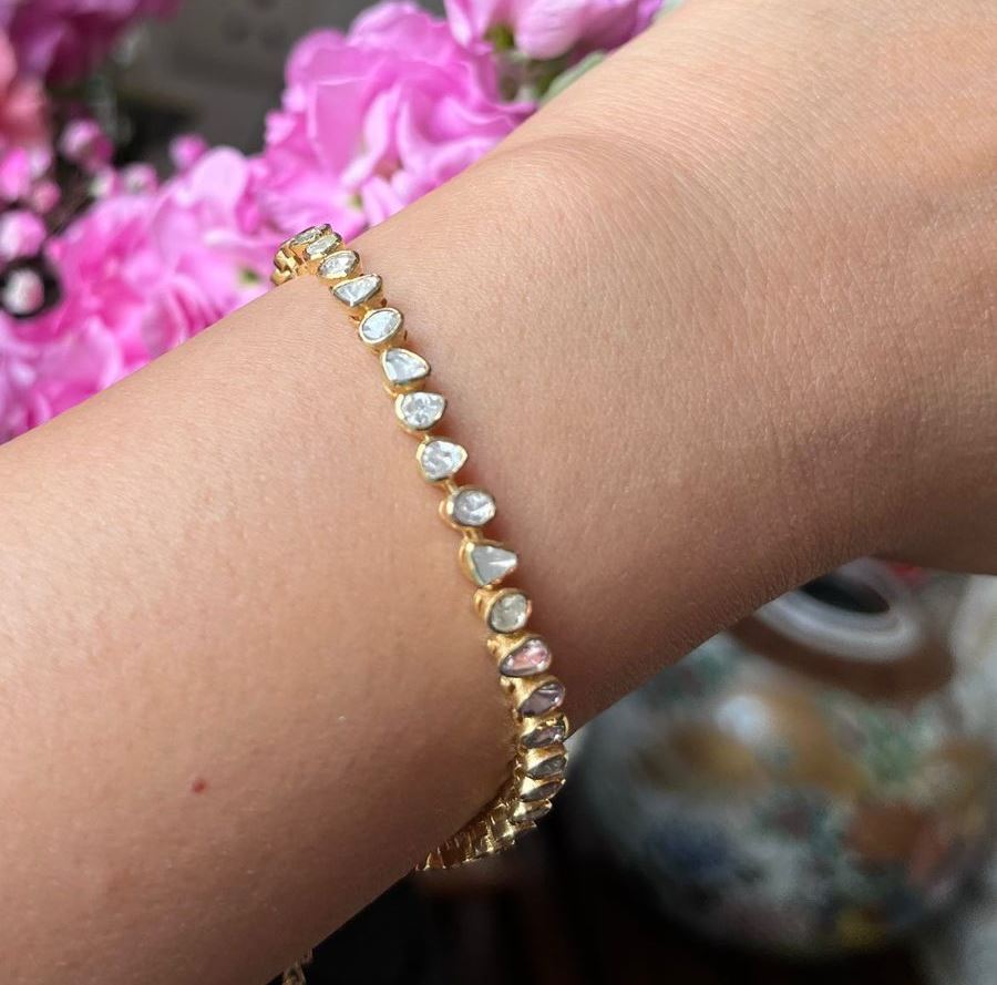 Exquisite Polki Diamond Tennis Bracelet - Luxurious Gold Statement Jewelry for Women Antiqa Handcrafted
