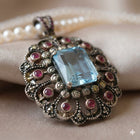 Handcrafted 925 Sterling Silver Blue Topaz Pendant with Diamond & Ruby