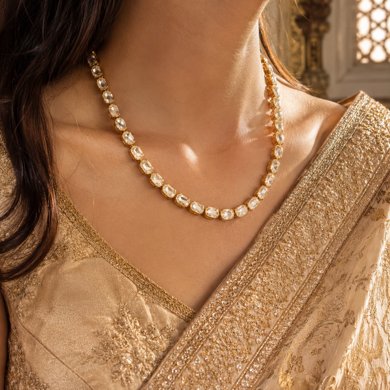 70 Piece Natural Polki Necklace in Sterling Silver