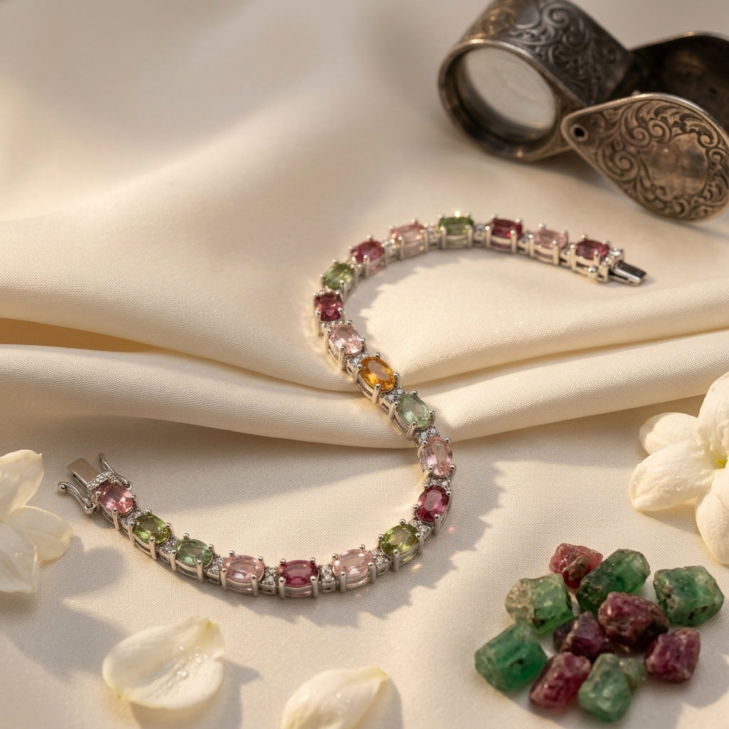 Artisan made multicolor tourmaline bracelet weighing 13.5 grams
