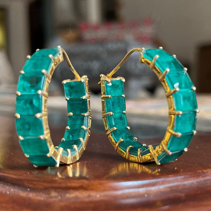 Stunning Double Emerald Hoop Earrings - Elegant Handcrafted Jewelry