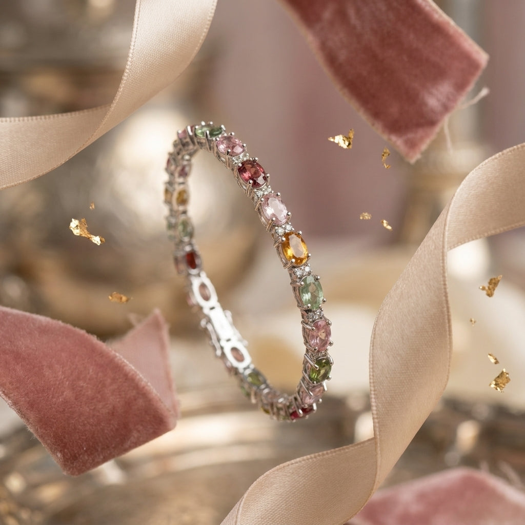 Elegant sterling silver bracelet with vibrant tourmaline gemstones