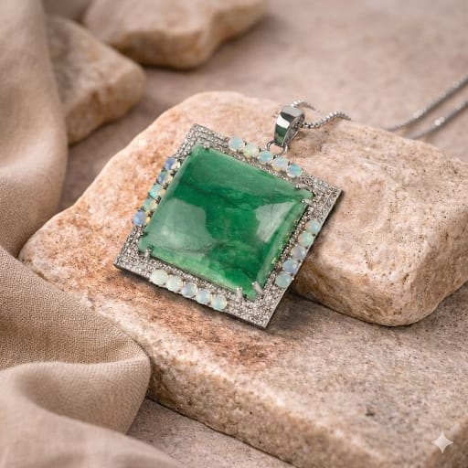 Elegant sterling silver pendant featuring natural beryl and diamonds