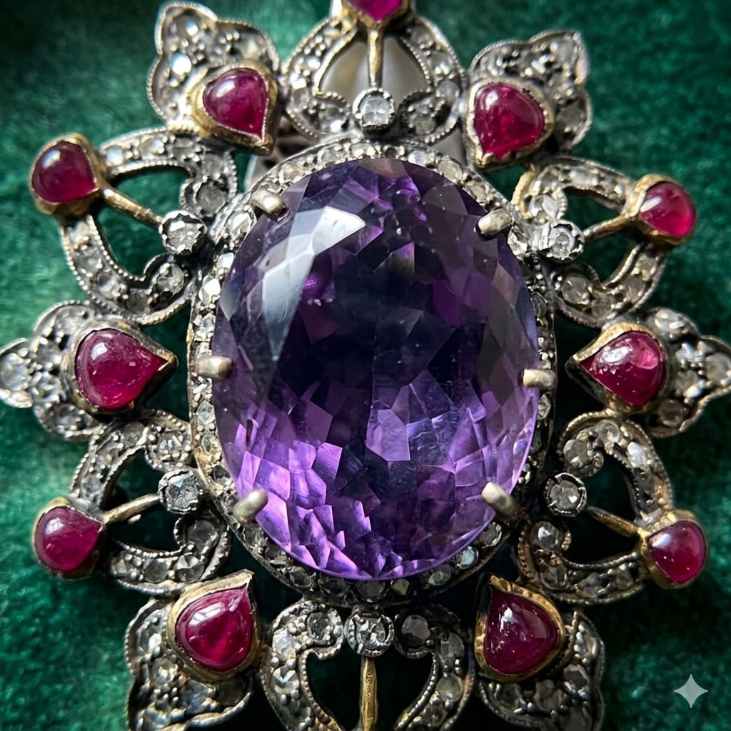 Elegant vintage sterling silver pendant with amethyst centerpiece