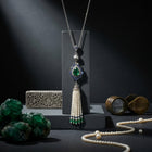Handcrafted Emerald & Blue Sapphire Tassel Pendant – Sterling Silver & Pearl Accents