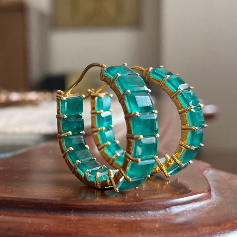 Stunning Double Emerald Hoop Earrings - Elegant Handcrafted Jewelry
