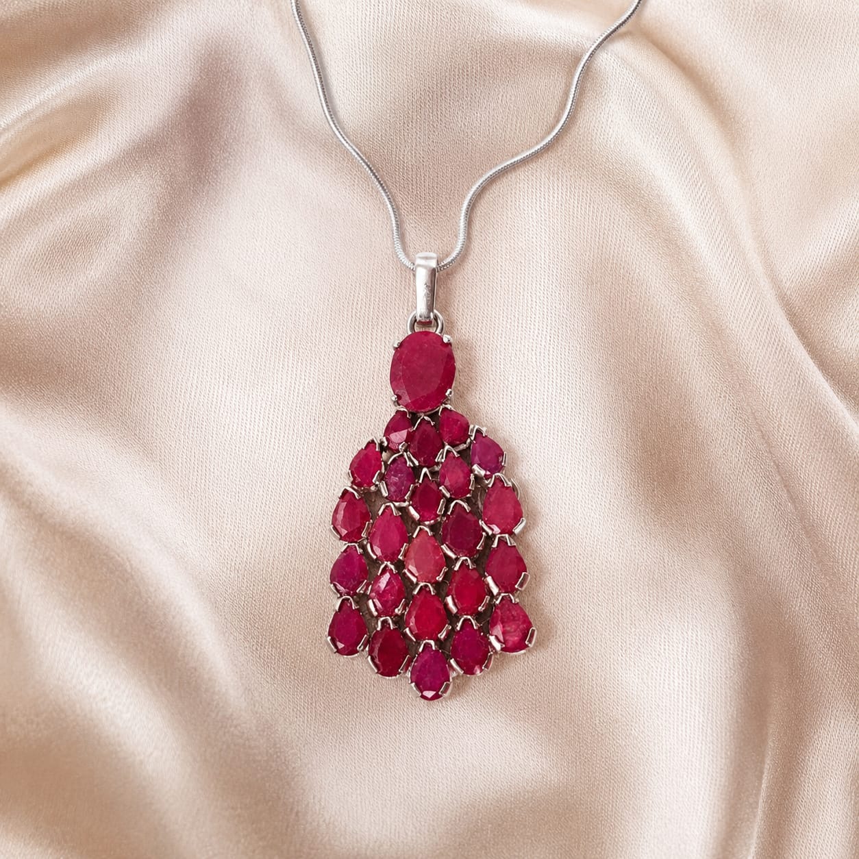 Faceted Ruby Pendant - Oval & Pear Cut, 11 Carats