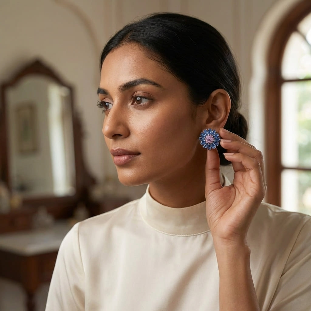 Handcrafted Vintage Amethyst & Blue Sapphire Earrings in Sterling Silver