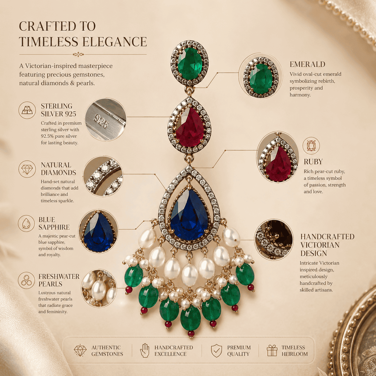 Handcrafted Sterling Silver 925 pendant inspired by timeless royal elegance.