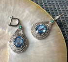 Handcrafted Victorian London Blue Topaz Drop Earrings with Diamonds