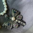 Fluorite, Ruby & Blue Sapphire Silver Brooch with Diamonds