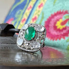Handcrafted Emerald cabochon, Natural Polki diamond and Diamonds