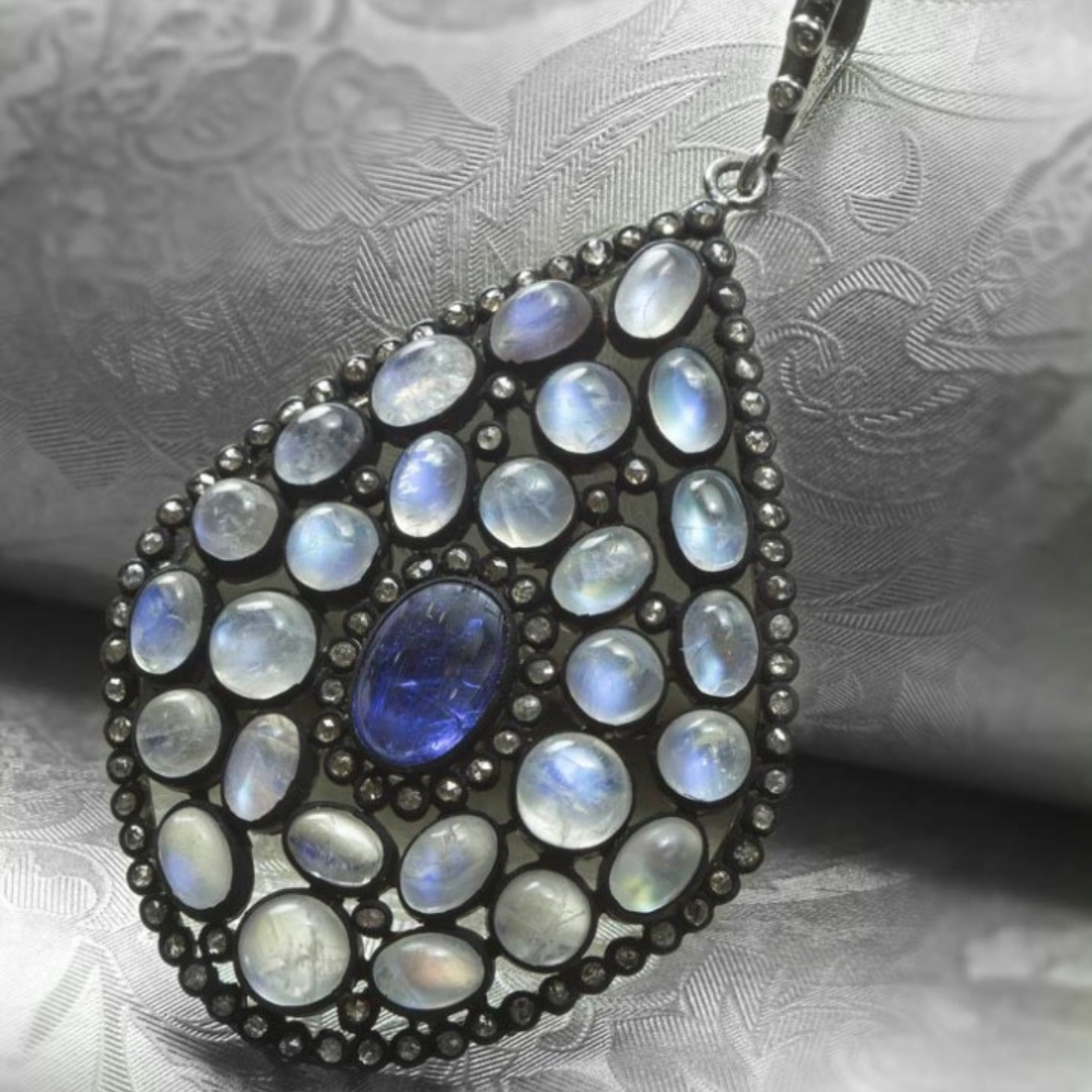 Handmade Moonstone & Blue Sapphire Pendant – A Celestial Masterpiece