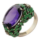 Handcrafted Amethyst and Emerald Statement Ring – Vintage-Inspired Luxury