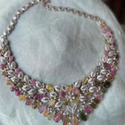 Handmade Necklace with Carved Multicolor Tourmaline & Diamond Accents