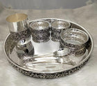 Elegant Handcrafted Sterling Silver Dinner Set – Luxurious Traditional Thali Set for Fine Dining