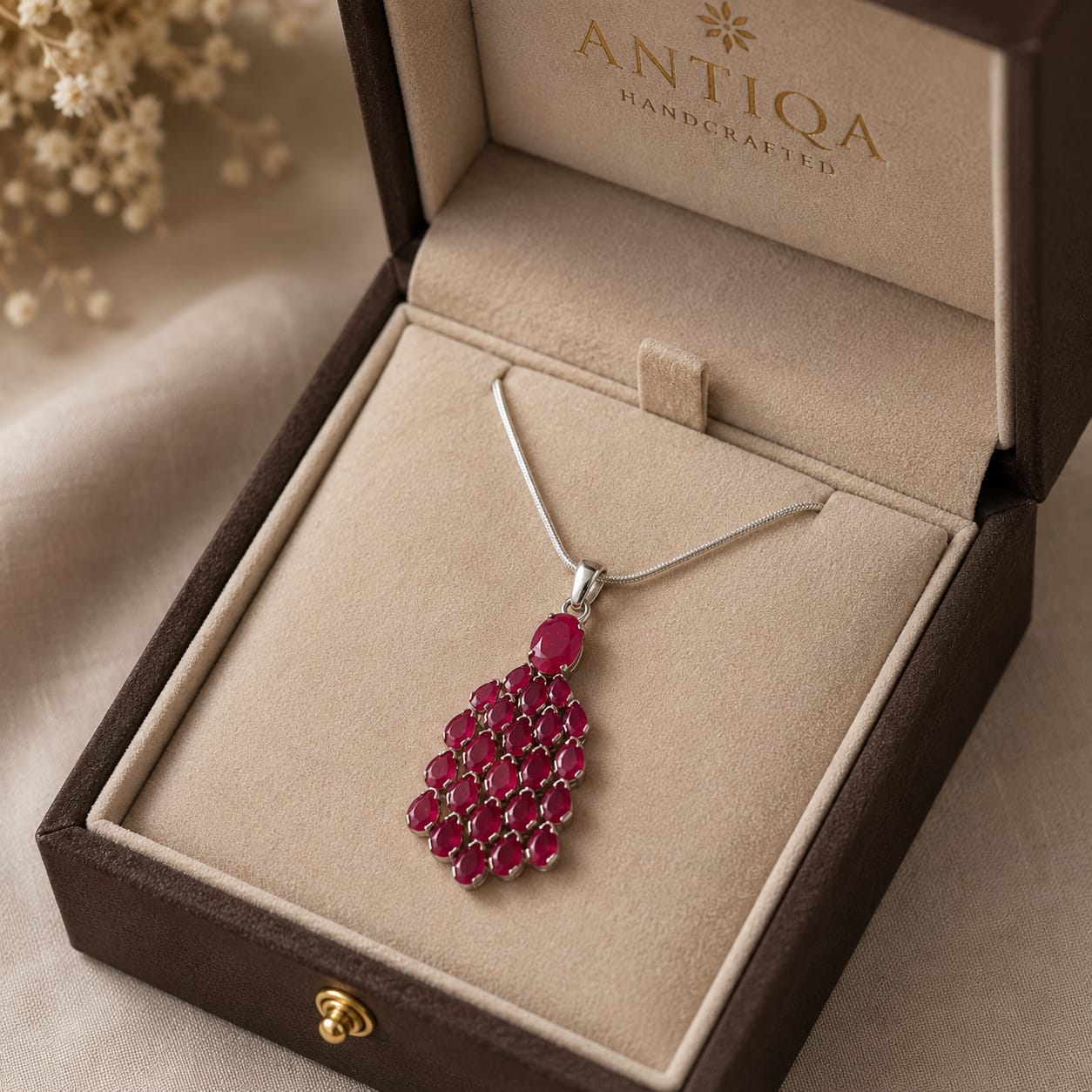 Faceted Ruby Pendant - Oval & Pear Cut, 11 Carats