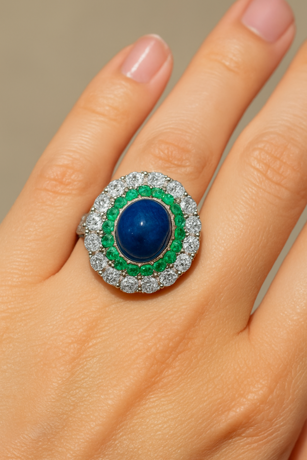 Lifestyle image of Sterling Silver 925 gemstone ring worn on hand