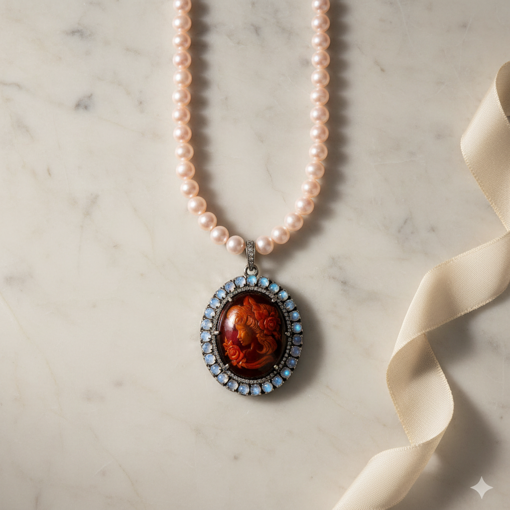 Luxury moonstone amber pendant handcrafted in sterling silver