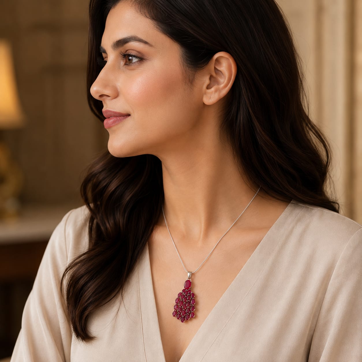 Faceted Ruby Pendant - Oval & Pear Cut, 11 Carats