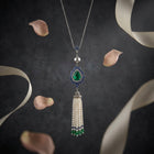 Handcrafted Emerald & Blue Sapphire Tassel Pendant – Sterling Silver & Pearl Accents