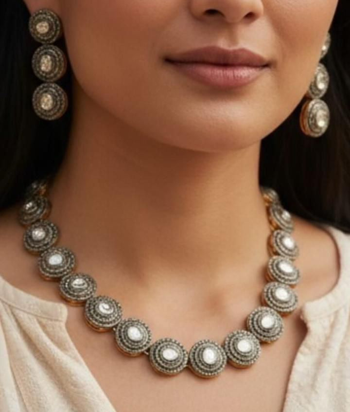 Polki Handcrafted Necklace and Earring