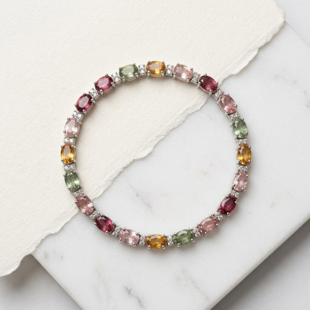 Statement gemstone bracelet with rainbow tourmaline and diamonds