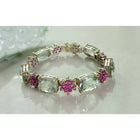 Elegant Handmade Bracelet with Green Amethyst, Pink Sapphire, and Diamond Accents – Sterling Silver