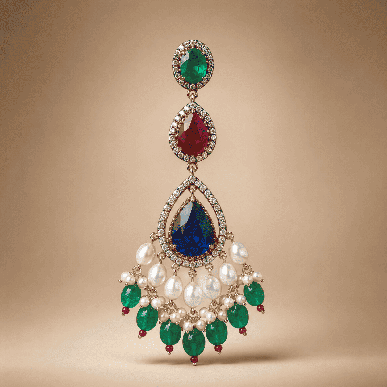 Victorian-style Sterling Silver 925 pendant with natural diamonds and Freshwater Pearls on neutral luxury background