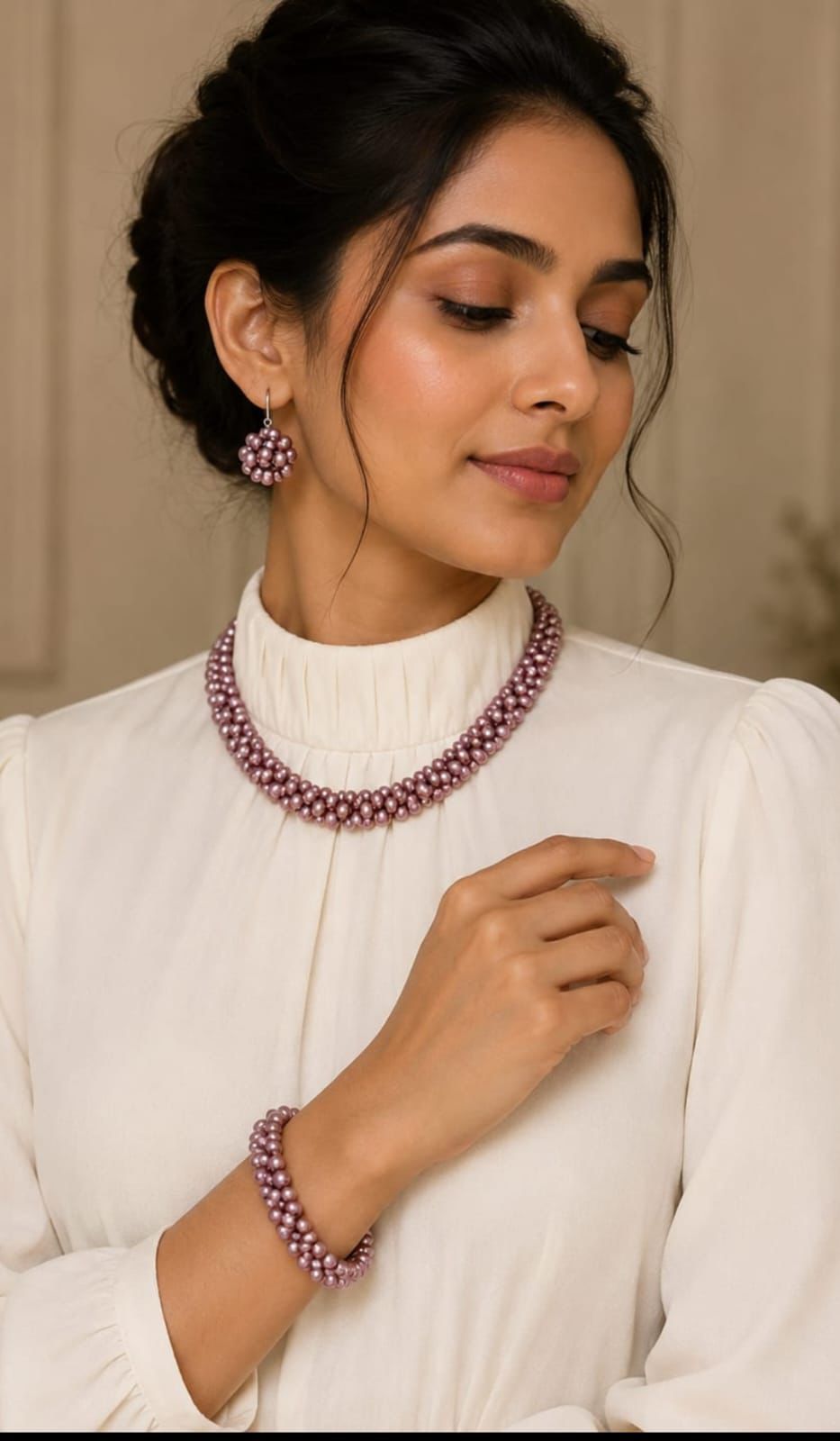 Hand-Woven Freshwater Pearl Necklace, Bracelet & Earring Set