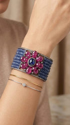 Thai Ruby Floral Cuff Bracelet with Kyanite and Diamonds