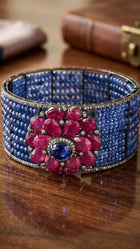 Thai Ruby Floral Cuff Bracelet with Kyanite and Diamonds